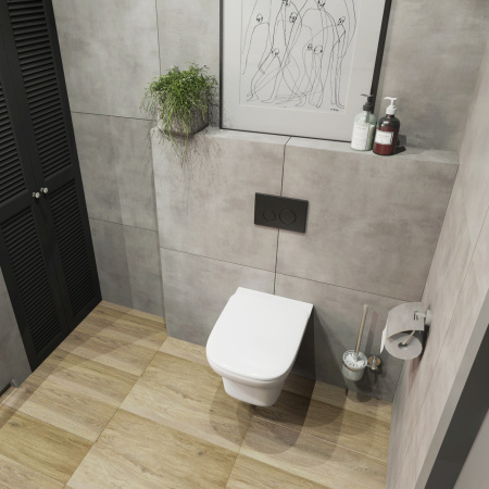 Комплект 6 в 1 Lavinia Boho Bristol Rimless 77040115, премиум с пластиковой серой клавишей, инсталляцией и унитазом