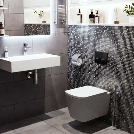 Комплект 6 в 1 Lavinia Boho Aveo Rimless 77040130, премиум со стеклянной черной клавишей, инсталляцией и унитазом