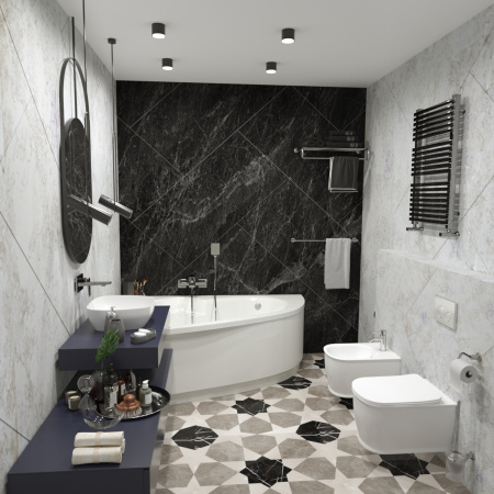 Комплект 6 в 1 Lavinia Boho Bell Pro Rimless 75110011, премиум с пластиковой бело-золотистой клавишей, инсталляцией и унитазом