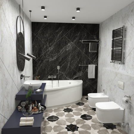 Комплект 6 в 1 Lavinia Boho Bell Pro Rimless 75110009, премиум со стеклянной бело-коричневой клавишей, инсталляцией и унитазом