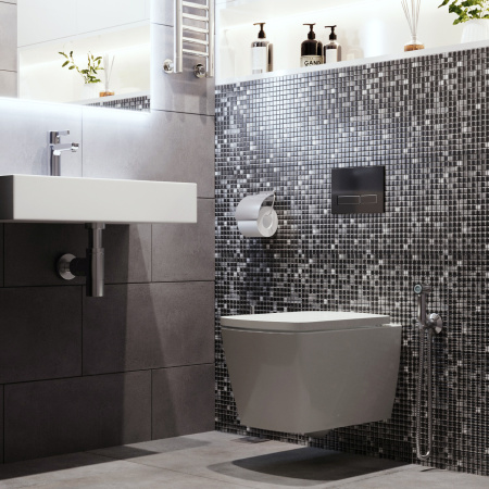 Комплект 6 в 1 Lavinia Boho Aveo Rimless 75110255, премиум с каменной бело-серой клавишей, инсталляцией и унитазом