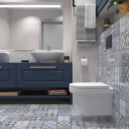 Комплект 6 в 1 Lavinia Boho Grance Hill Rimless 87561015, премиум со стеклянной фиолетово-белой клавишей, инсталляцией и унитазом