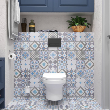 Комплект 6 в 1 Lavinia Boho Grance Hill Rimless 87561015, премиум со стеклянной фиолетово-белой клавишей, инсталляцией и унитазом