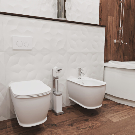 Комплект 6 в 1 Lavinia Boho Bell Pro Rimless 77050125, премиум с пластиковой белой клавишей, удлиненным крепежом, инсталляцией и унитазом