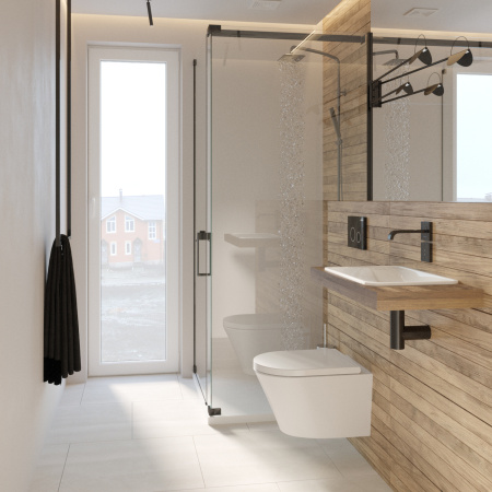 Комплект 6 в 1 Lavinia Boho Biore Rimless 77040104, премиум с пластиковой черной клавишей, инсталляцией и унитазом