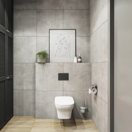 Комплект 6 в 1 Lavinia Boho Bristol Rimless 77050200, премиум с пластиковой черной клавишей, удлиненным крепежом, инсталляцией и унитазом