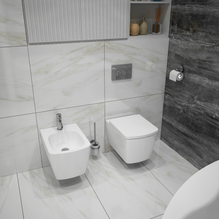 Комплект 6 в 1 Lavinia Boho Aveo Rimless 77040126, премиум с пластиковой серебристой клавишей, инсталляцией и унитазом