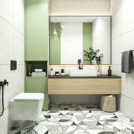 Комплект 6 в 1 Lavinia Boho Aveo Rimless 77040128, премиум с пластиковой черной клавишей, инсталляцией и унитазом