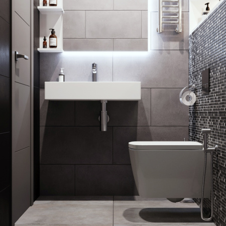 Комплект 6 в 1 Lavinia Boho Aveo Rimless 77050208, премиум с пластиковой матово-черной клавишей, удлиненным крепежом, инсталляцией и унитазом