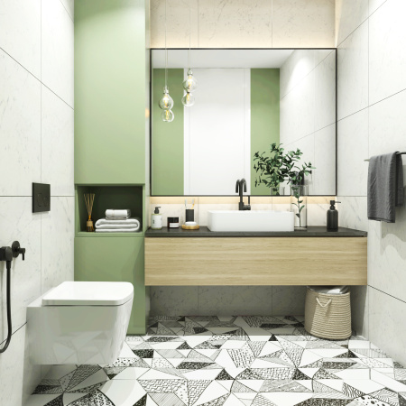 Комплект 6 в 1 Lavinia Boho Aveo Rimless 77050212, премиум с пластиковой матово-черной клавишей, удлиненным крепежом, инсталляцией и унитазом