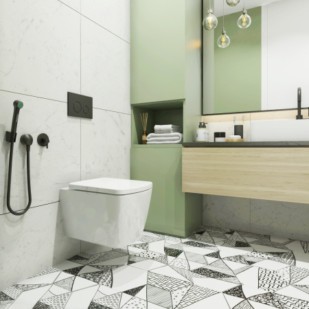 Комплект 6 в 1 Lavinia Boho Aveo Rimless 77050216, премиум со стеклянной черной клавишей, удлиненным крепежом, инсталляцией и унитазом