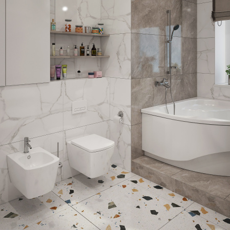 Комплект 6 в 1 Lavinia Boho Aveo Rimless 77050213, премиум со стеклянной бело-кристальной клавишей, удлиненным крепежом, инсталляцией и унитазом