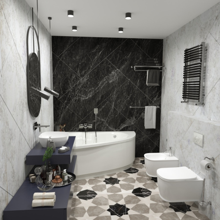 Комплект 6 в 1 Lavinia Boho Bell Pro Rimless 75110010, премиум с пластиковой черно-золотистой клавишей, инсталляцией и унитазом