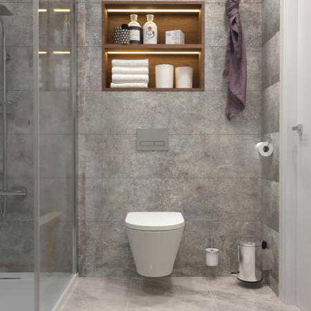 Комплект 6 в 1 Lavinia Boho Elegant Rimless 87561073, премиум со стеклянной фиолетово-белой клавишей, инсталляцией и унитазом