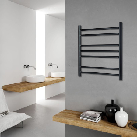 Полотенцесушитель водяной Vimarr Saturn PSV-70VMRS56BL 500х600 лесенка, с фитингами в комплекте, черный матовый