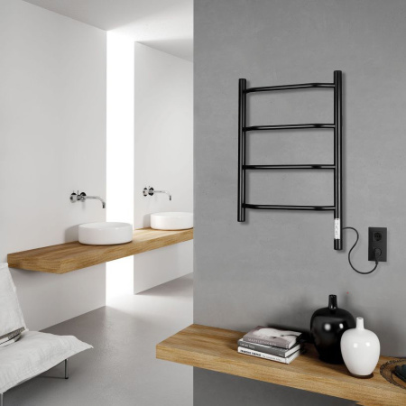 Электрический полотенцесушитель Vimarr Kaskad PSKDVMRKe46BL 400x600 (регулятор температуры, таймер), черный матовый