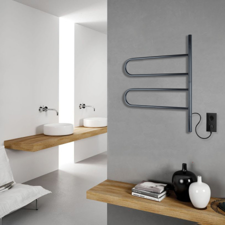 Электрический полотенцесушитель Vimarr Kaskad PSNkVMRKe455BL 450x500 поворотный с греющим кабелем, черный матовый