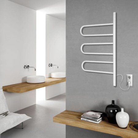 Электрический полотенцесушитель Vimarr Kaskad PSNkVMRKe4575W 450x750 поворотный с греющим кабелем, белый матовый