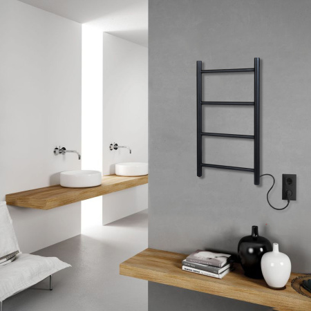 Полотенцесушитель электрический Vimarr Kaskad LNK-VMRKe46BM 400х600 лесенка, черный матовый (муар)