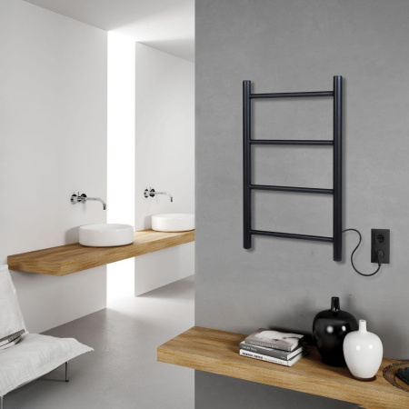 Полотенцесушитель электрический Vimarr Kaskad LNK-VMRKe56BM 500х600 лесенка, черный матовый (муар)