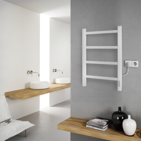Полотенцесушитель электрический профильный Vimarr Kaskad LNK-VMRKePT46WM 400х600 лесенка, белый матовый