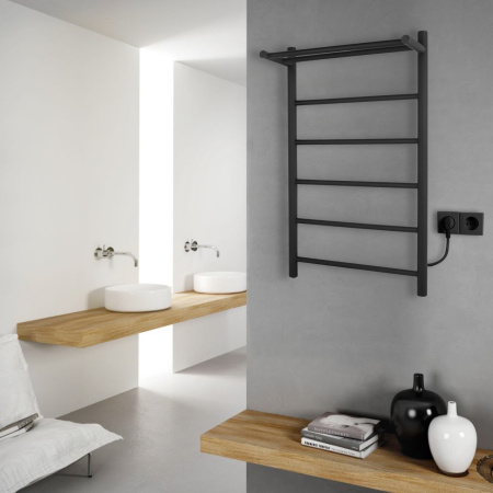 Полотенцесушитель электрический Vimarr Kaskad LNK-VMRKeP58BM 500х800 лесенка, с полкой, черный муар