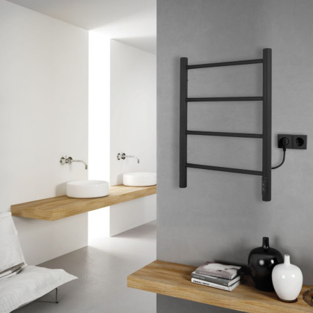 Полотенцесушитель электрический Vimarr Kaskad LNK-VMRKeT46BM 400х600 лесенка, с диммером, черный матовый (муар)