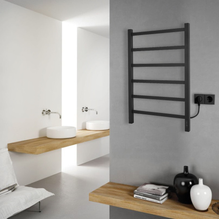 Полотенцесушитель электрический профильный Vimarr Kaskad LNK-VMRKePT58BM 500х800 лесенка, черный матовый