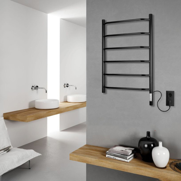 Электрический полотенцесушитель Vimarr Kaskad PSKDVMRKe58BL 500x800 (регулятор температуры, таймер), черный матовый Электрический полотенцесушитель Vimarr Kaskad PSKDVMRKe58BL 500x800 (регулятор температуры, таймер), черный матовый
