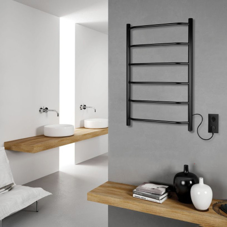 Полотенцесушитель электрический Vimarr Kaskad Mega LM-PSKkVMRKe58BL 500х800 лесенка, черный матовый