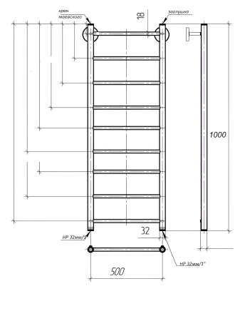 Полотенцесушитель водяной Vimarr Briz Mega LNK-LM13VMRB51BM 500х1000 лесенка, черный матовый (муар)