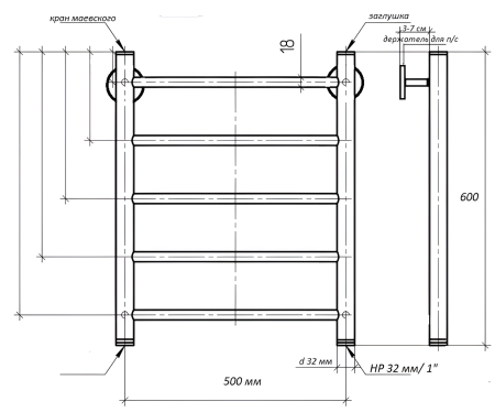 Полотенцесушитель водяной Vimarr Briz Mega LNK-LM13VMRB56W 500х600 лесенка, белый