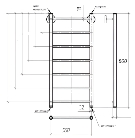 Полотенцесушитель водяной Vimarr Briz Mega LNK-LM13VMRB58W 500х800 лесенка, белый