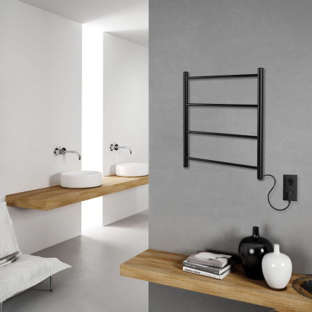 Полотенцесушитель электрический Vimarr Kaskad Mega PSK-LMVMRKe56BL 500х600 лесенка, черный матовый