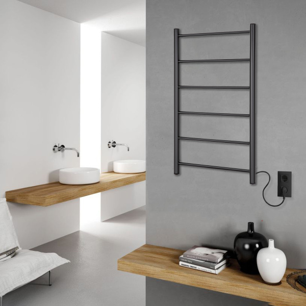 Полотенцесушитель электрический Vimarr Kaskad Mega PSK-LMVMRKe58BL 500х800 лесенка, черный матовый
