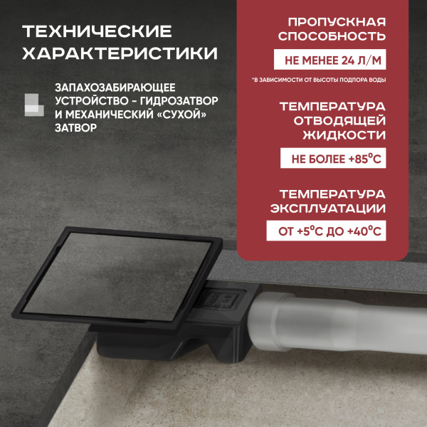 Трап квадратный душевой Vimarr C-2 515C231013050 10х10 см черный с рамкой из нержавеющей стали, с горизонтальным выходом D50 мм, решетка под плитку (перевертыш), черная Трап квадратный душевой Vimarr C-2 515C231013050 10х10 см черный с рамкой из нержавеющей стали, с горизонтальным выходом D50 мм, решетка под плитку (перевертыш), черная