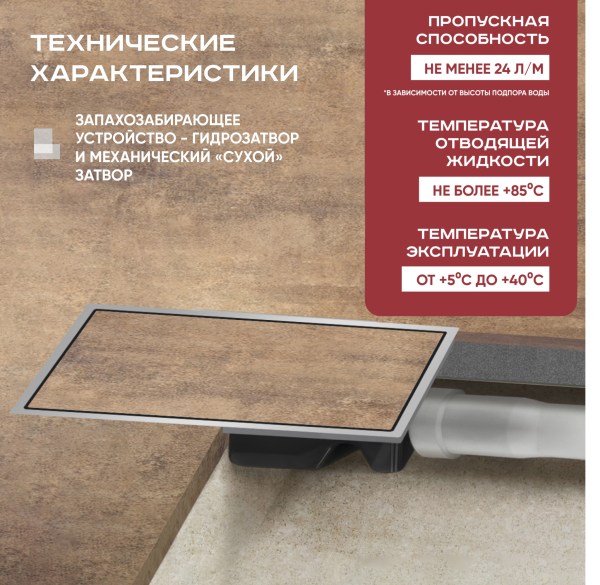 Трап душевой Vimarr C-1 514LMC133111050 30х12 см из нержавеющей стали, с горизонтальным выходом D50 мм, решетка хром