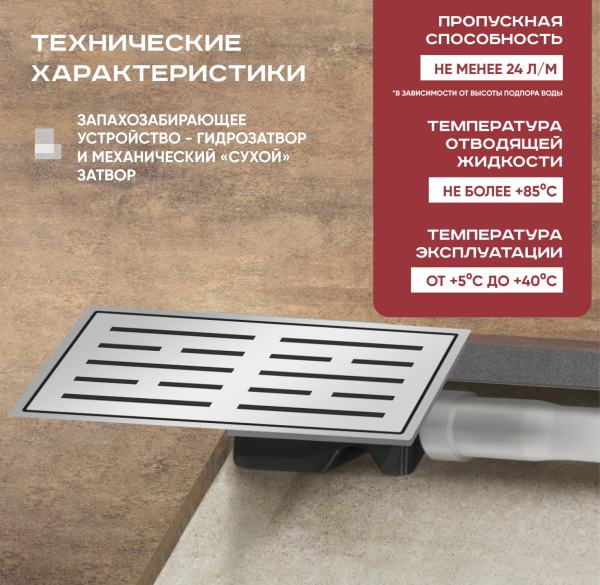 Трап душевой Vimarr H-1 514SMH143111050 30х12 см из нержавеющей стали, с вертикальным выходом D50 мм, решетка хром