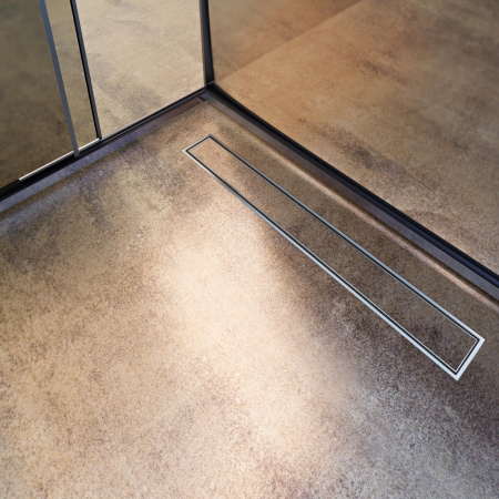 Трап линейный (душевой лоток) Vimarr C.1 517C39001050 900 мм с рамкой из нержавеющей стали, с горизонтальным выходом D50 мм под плитку