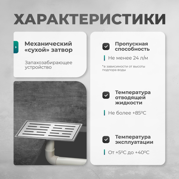 Трап душевой Bejert H-1 B714H131-11050-4 30х12 см из нержавеющей стали, с вертикальным выходом D50 мм, решетка хром