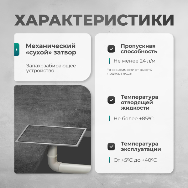 Трап душевой Bejert H-2 B714H231-11050-4 30х12 см из нержавеющей стали, с вертикальным выходом D50 мм, решетка под плитку