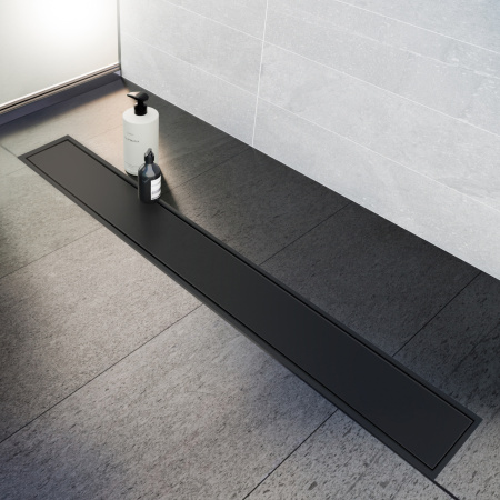 Трап линейный (душевой лоток) черный Vimarr G-2 516G243003050 300 мм с вертикальным выходом D50 мм, с решеткой под плитку (перевертыш)