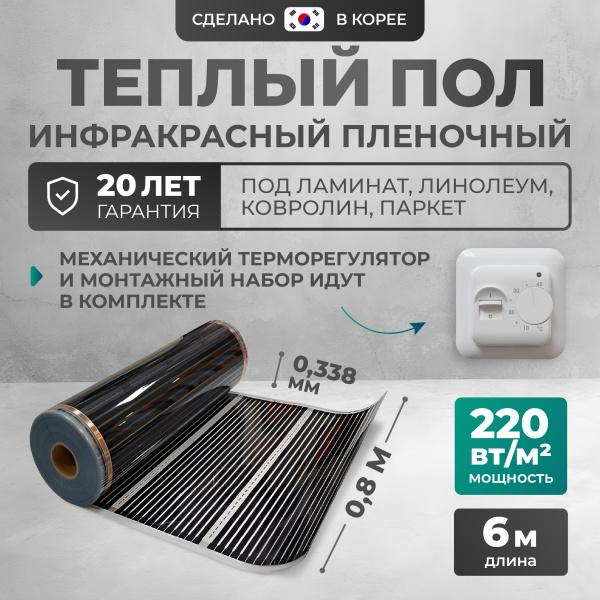 Теплый пол Bejert B B751-XICA80-6-01 6м 220 Вт/м2 с белым механическим терморегулятором