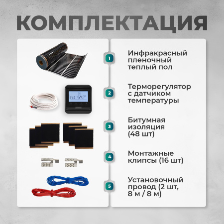 Теплый пол Bejert B B751-XICA80-8-32 8м 220 Вт/м2 с черным программируемым WiFi терморегулятором